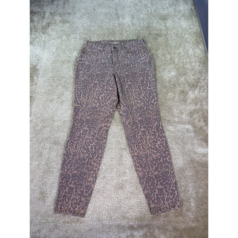 Style & Co Women Curvy-Fit Skinny Leopard Brown Print Jeans Size 4 Stretch B507